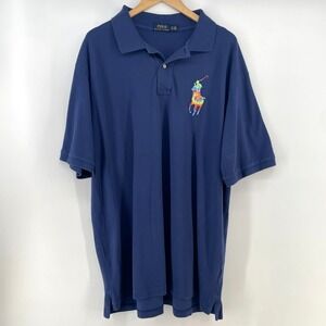 Polo Ralph Lauren Polo Shirt Mens 3XLT Blue Cotton Embroidered Tie-Dye Big Pony